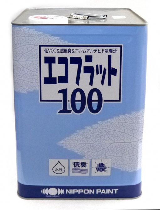 エコフラット100　白　20KG　＃塗料中に揮発性有機化合物(VOC)をほとんど含まず、防藻・防かび・抗菌アルデヒド類吸着機能をもった、環境配慮形合成樹脂エマルションペイントです。#日本ペイント