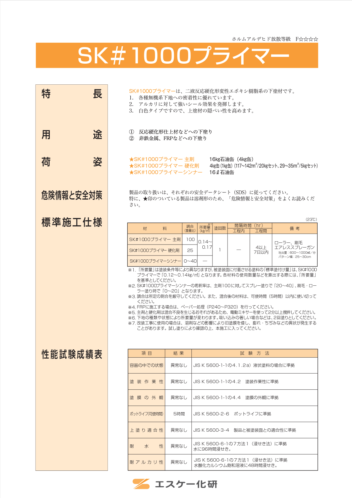 ＳＫ＃１０００プライマー ２０Ｋセット エスケー化研 安売り DIY、工具