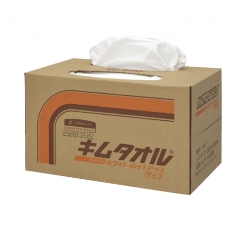 キムタオル　ホワイト ポップアップ　ツイン　61401 (300枚）サイズ：380×320mm 　＃拭き取り後の汚れが分かりやすいホワイトカラー。製造ラインの定位置・低管理に適したボックスタイプです。#日本製紙クレシア