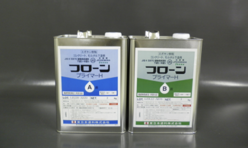 フローンプライマーH　＃新築、改修時におけるコンクリート、モルタル面用プライマー　＃二液反応型エポキシ樹脂の為、下地補強効果、密着性、耐久性に優れています。　#東日本塗料