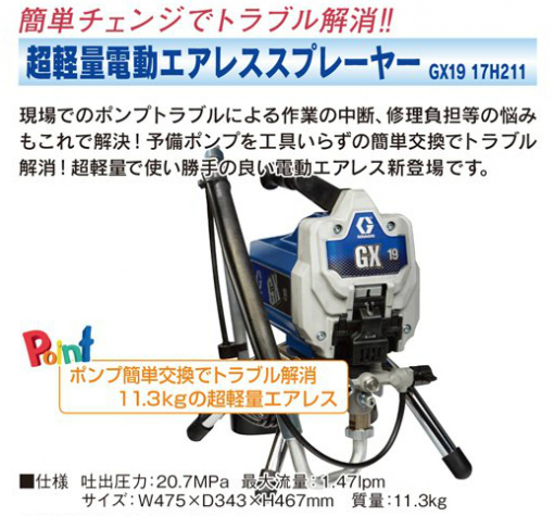 グラコ　超軽量電動エアレススプレーヤー 　GX19　 17H211