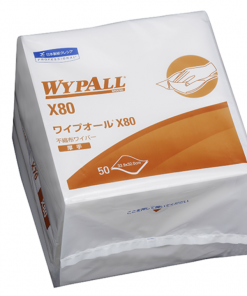 ワイプオールＸ80　4つ折 60580 (50枚入）＃不織布・厚手・4つ折りタイプ・ポリパック型　＃新しいタイプのハイドロニット素材は、バインダーを使用していないので衛生的。丈夫さと吸収性に優れています。