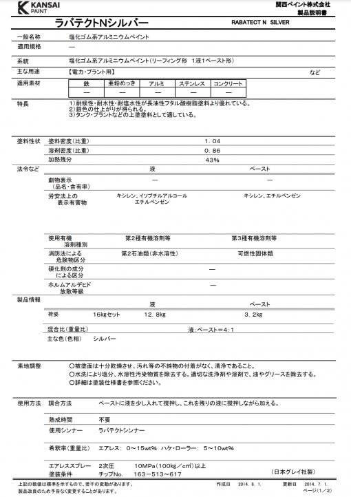 ラバテクトN　シルバー　16KG セット　＃塩化ゴム系アルミニウムペイント　＃関西ペイント