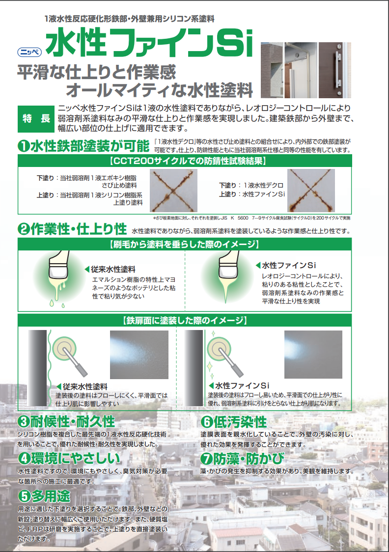 ニッペ水性ファインSi 艶有り 15KG  ＃外部鉄部・外壁兼用の水性シリコン系塗料。鉄部での平滑な仕上がりと良好な作業性が特に優れています。＃日本ペイント – 