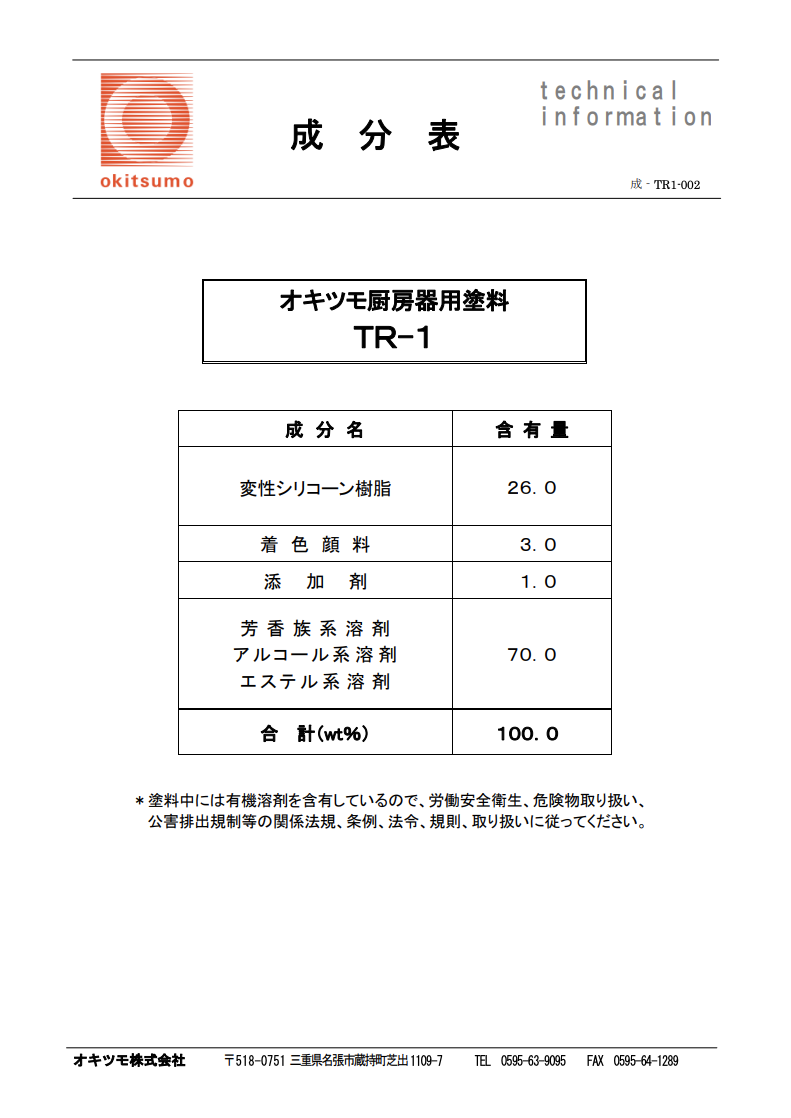 オキツモ厨房器用塗料 ＴＲ-１（黒）