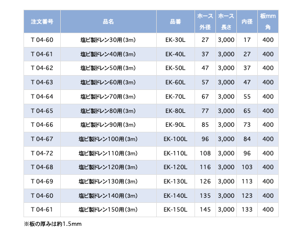 塩ビ製改修用ドレン　（ホース長3ｍタイプ）