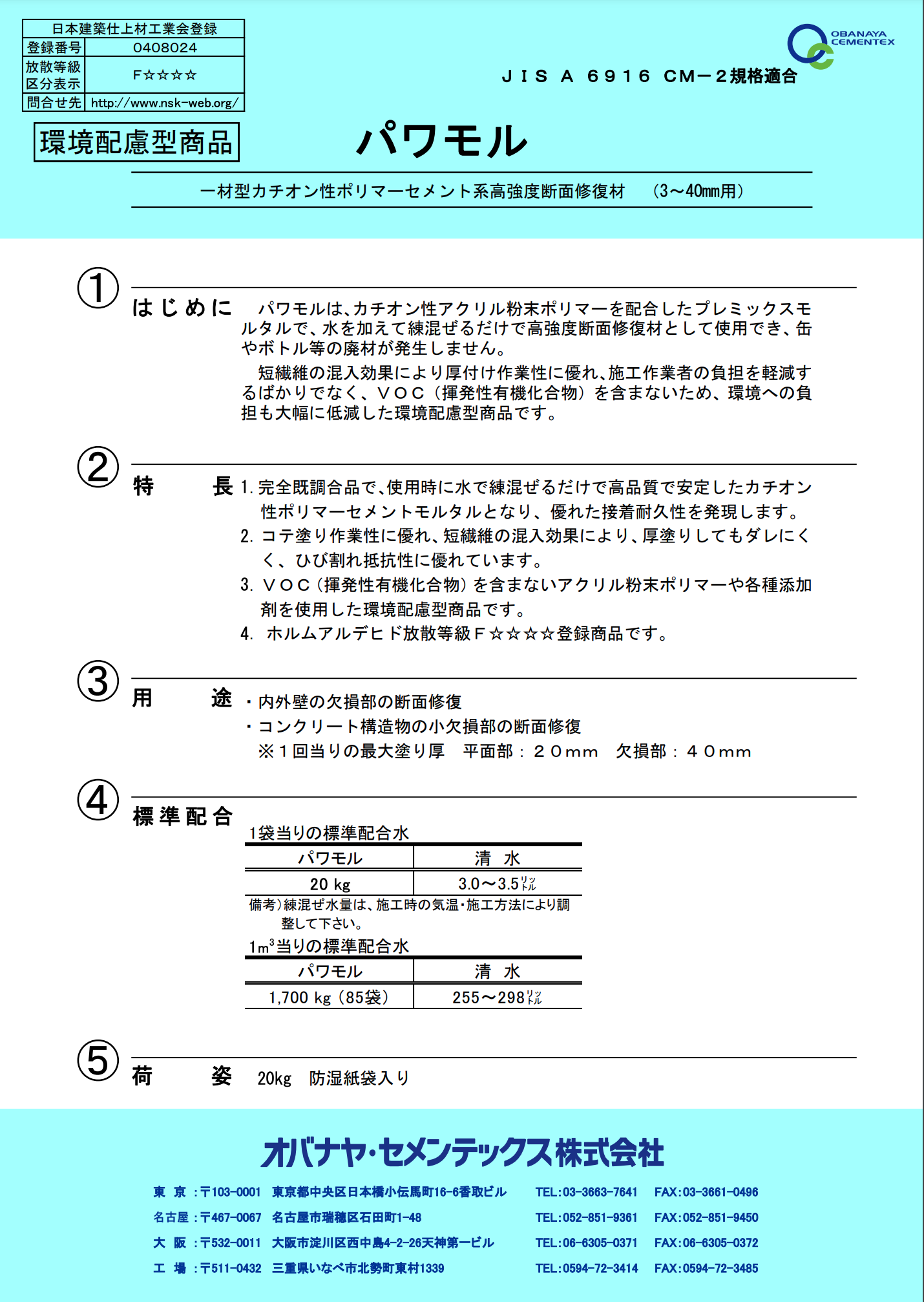オバナヤ　パワモル　20KG