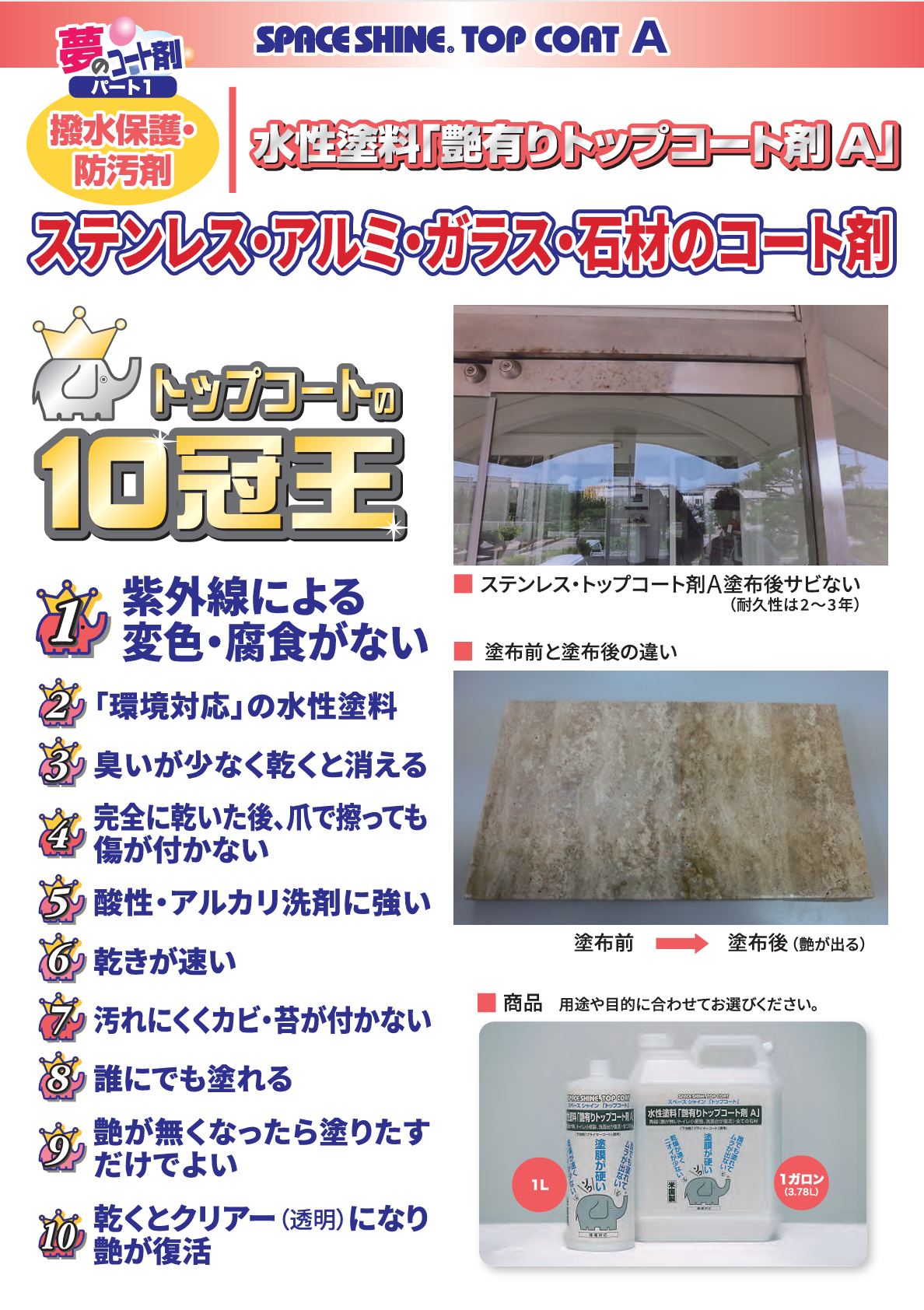 スペースシャイントップコート　水性塗料「艶有りトップコート剤 A」