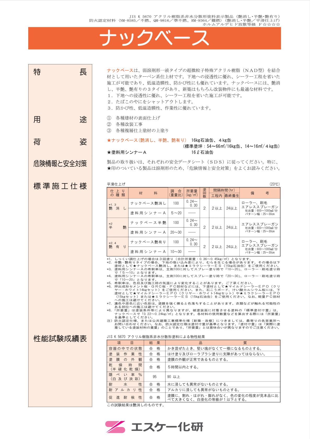 ナックベース 白 ＃ターペン系NAD型特殊アクリル樹脂塗料 ＃エスケー化研 ＃廃番 –