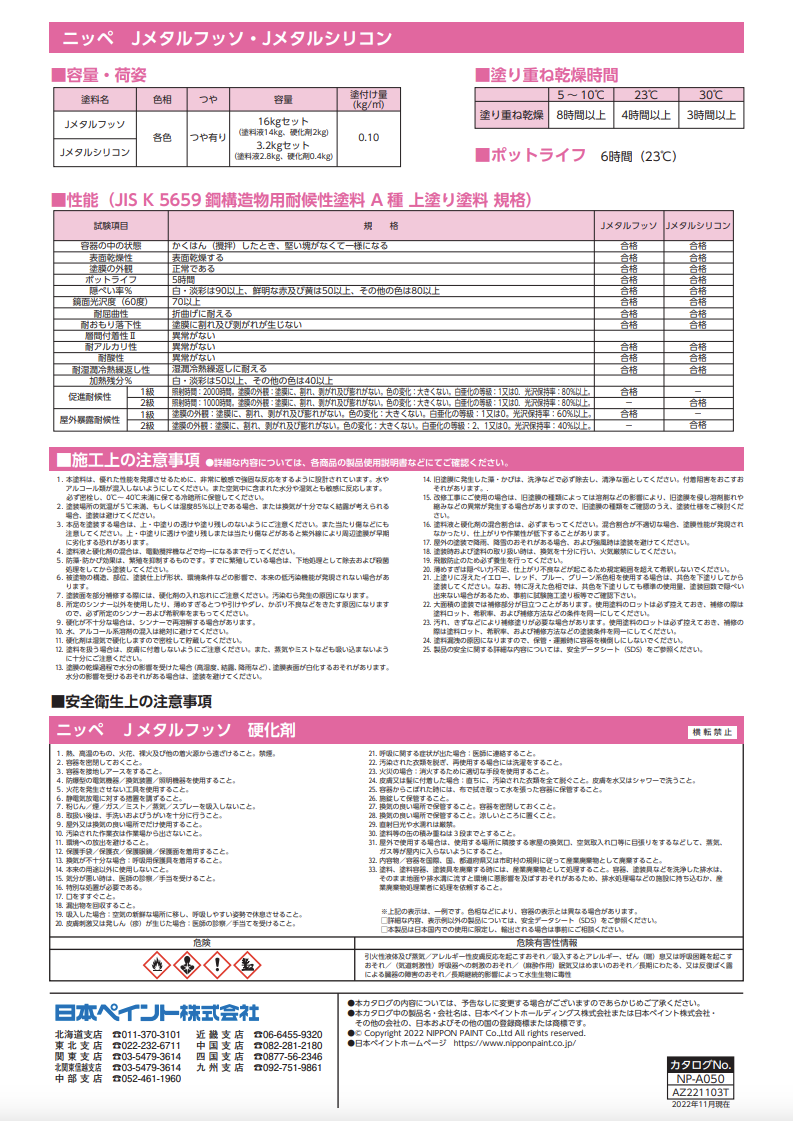 Jメタルシリコン ＃ターペン可溶２液超低汚染形アクリルシリコン樹脂塗料 ＃日本ペイント –