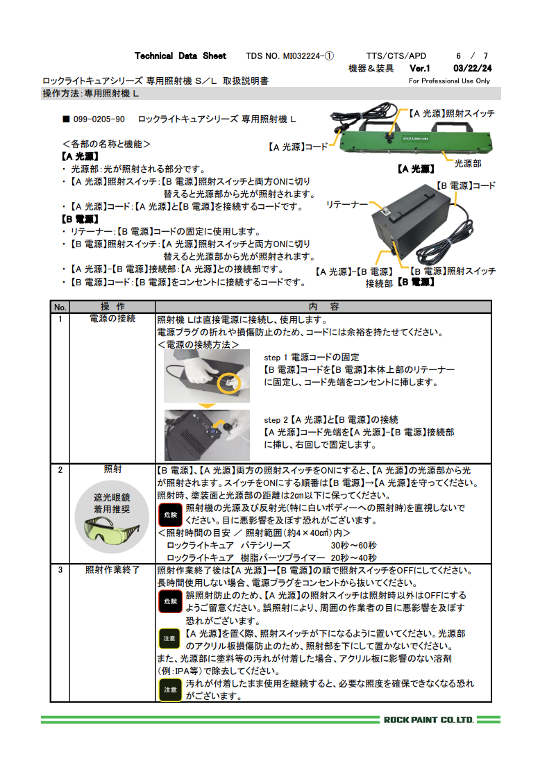 ロックライトキュアシリーズ 専用照射機 Ｓ／Ｌ