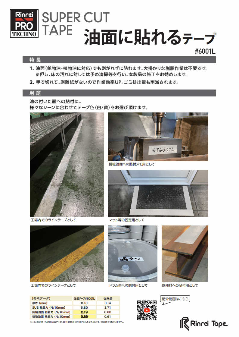 油面に貼れるテープ